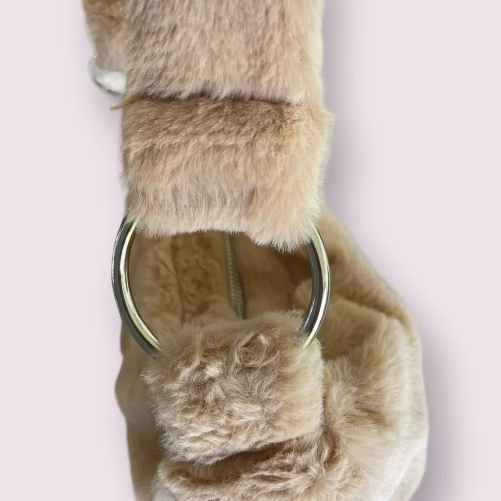 Gilda Paris Faux Fur Mini Shoulder Bag Tan Y2K Baguette NWT